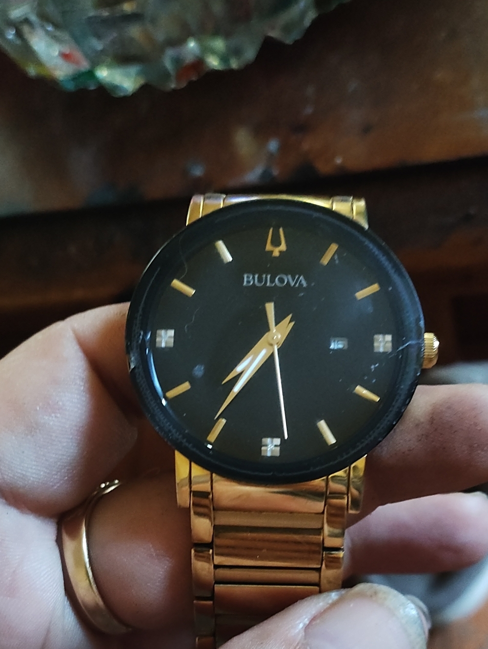 Bulova Gold-Tone Bracelet Watch with Black Dial